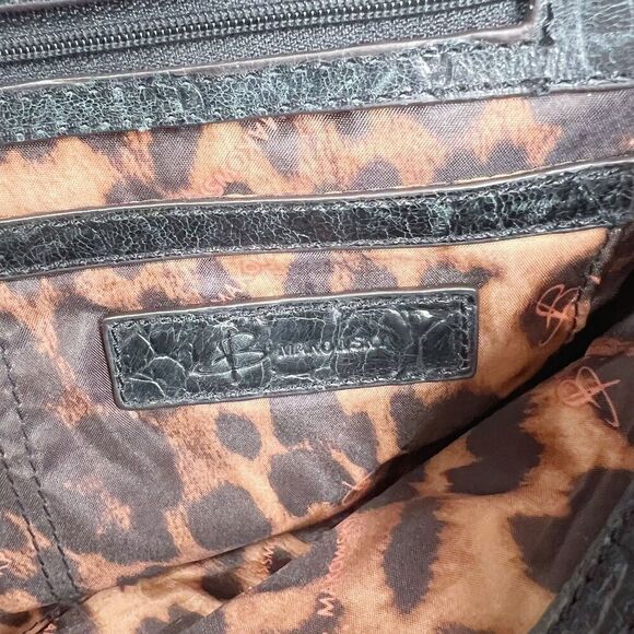 B. Makowsky Black Leather Crocodile Embossed Shoulder Bag Purse - Picture 7 of 10